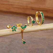 4pcs/Set Single Ear Cuff Jewelry Set, Includes Zirconia Earrings, Stainless Steel Stud Earrings, And Copper J-Shaped Hoop Earrings, Cartilage Piercing Accessories, Gift For Valentine's Day, Mother's Day - Flower - View 7