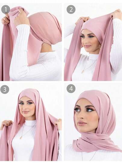 1 件女士经典休闲套头雪纺围巾，纯色舒适透气莫代尔面料颈部保暖，头巾，一体式头巾，适合日常穿着