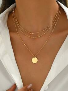 Light Luxury 3-Layer Disc Choker Minimalist Design Party Jewelry Fashionable Elegant All-Season Necklace Daily Wear Necklace Simple Stylish Party Necklace Minimalist Versatile Gift Necklace Minimalist Office Accessories Light Luxury Elegant All-Season Necklace