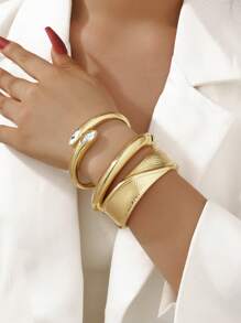 1 Set/1 pieza Elegante y delicado brazalete metálico de onda dorada con forma de gota de agua, de moda y elegante, adecuado para la calle, viajes, actividades en equipo, fotografía callejera, eventos formales, regalo de graduación