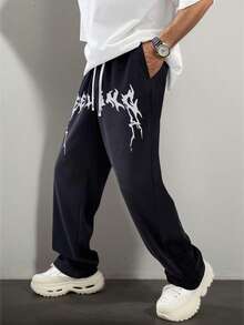 1pc Men's Drawstring Waist Loose Wide Leg Casual Sports Pants, Spring/Summer - Multicolor - View 2