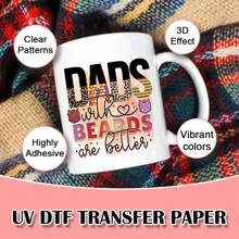 12 Stücke Vatertags UV DTF Transferaufkleber - wasserfest für Tassen, Flaschen, DIY Basteleien & Schulmaterial (nur UV-Folien, keine Tassen enthalten), Bastelbedarf | leuchtende Designs | bunte Aufkleber