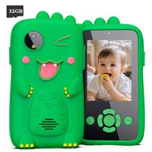 Juguete de teléfono en forma de dinosaurio para niños con cámara HD dual y juegos educativos, funda de silicona resistente a golpes, mejor regalo para niños y niñas de 3 a 12 años (con tarjeta de 32 GB)