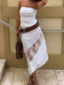 Women's Y2K Lace Patchwork Flowy Midi Skirt Vintage Low Waist Floral/Dots Print Asymmetrical Hem Flowy Long Skirts Summer Fall Beach Vacation Lightweight Aesthetic Skirt - 白色 - 查看 7