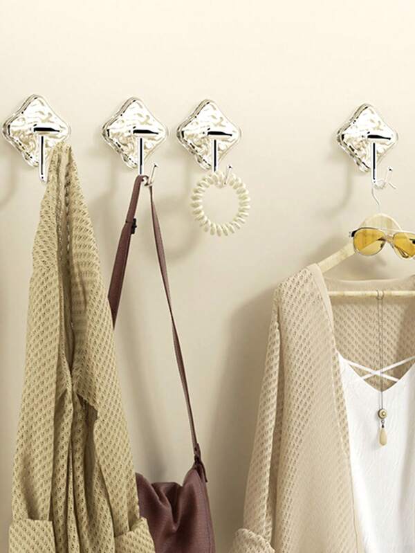 5pcs Clear Diamond Ice Pattern Wall Hooks, Self-Adhesive, Easy Installation, Suitable For Bathroom, Bedroom, Kitchen, Entrance, Dorm, Hotel And More, Home Decor, Back To School Supplies