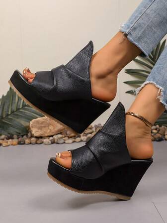 Elegant & Fashionable Platform Women's Roman Sandals Mule Slides Wedge Thick Bottom Open Toe Breathable Synthetic Leather Casual Shoes, Suitable For Summer, Beach And Casual Wear
