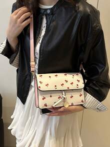 Fashion Simple Cherry Pattern Women's Underarm Crossbody Bag For Shopping, Purse, Shopping, Young Women, College Students, Newcomers, White Collar. They Are Perfect For Office, College, Work, Business, Commuting, Outdoor Activities, Travelling And Excursions. - Pink - View 3
