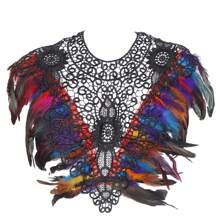 Festliches Federschal-Top, Schal-Cape, Accessoires zum Anziehen Federn-Körpergeschirr für Frauen Tops Cape Schal Schulterschal Punk Gothic Rave Dance Festival Kragen mit Manschetten Schulter Abzeichen Anziehsachen Künstliche Federn