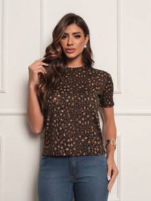 Dellamarca Women's Fashion Print Short Sleeve Blouse. Comfortable Fabric. Fashion Fashion - 鏽棕色 - 查看 1