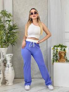 pantalon  Liso    Casual  Elegante    Nudo - azul real - Ver 2