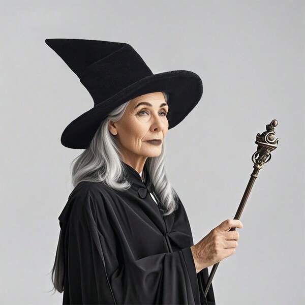 1pc Black Polyester Material Pleated Hat, Witch Hat Suitable For Halloween Costume, Cosplay, Home Decor, Gothic Groom Headdress, Evil Witch Costume Pumpkin Vampire Costume Autumn