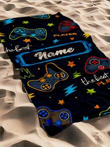 1pc Customized Name Ocean Beach Towel, Personalized Children's Beach Towel, Summer Kids Birthday Gift, Customized Name Beach Towel, Unisex Beach Towel For Boys And Girls, Suitable For Outdoor Beach Trips, Swimming, Fitness, Yoga And Other Occasions, Beach Accessories, Customized Beach Towel For Friends, Multiple Sizes Available, Multi-Functional, Highly Decorative, Letter Pattern, Fashionable And Modern, Colorful, Cute And Casual, Customizable, Personalized, Unique, Ideal Gift For Him, Ideal Gift For Her - Style 1 - View 4