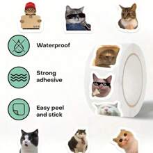 Rollo de 500 pegatinas de gatos, pegatinas virales de gatos y garabatos, pegatinas de rollo divertidas y lindas con cabezas de gato