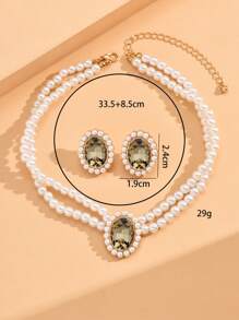 3 Peças/Conjunto Corrente para a Clavícula com Aspecto Luxuoso, Pulseira Curta de Pérola Falsa e Strass Acrílico, Brincos