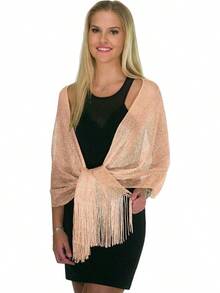 Metallic Glitter Shawl Wrap For Evening Dresses And Weddings - الخوخ الوردي الباهت - مشاهدة 5