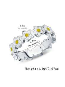 1 Stück 925 Sterling Silber Hypoallergener Ring in Blumenform mit gelber Emaille - süß und niedlich - perfekt für den täglichen Sommer-Stil von Mädchen oder Picknick-Ausflüge - ideales Geburtstags-/Feiertagsgeschenk für Töchter/Enkelinnen
