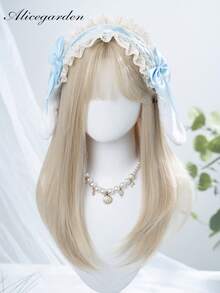 alicegarden 1 片合成耐热直发，金色刘海式假发，22 英寸长全编织日常自然逼真假发。