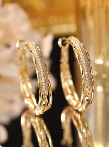 2 piezas Pendientes de aro dorados brillantes y glamorosos con circonita cúbica, adecuados para bodas, compromisos, fiestas y regalos