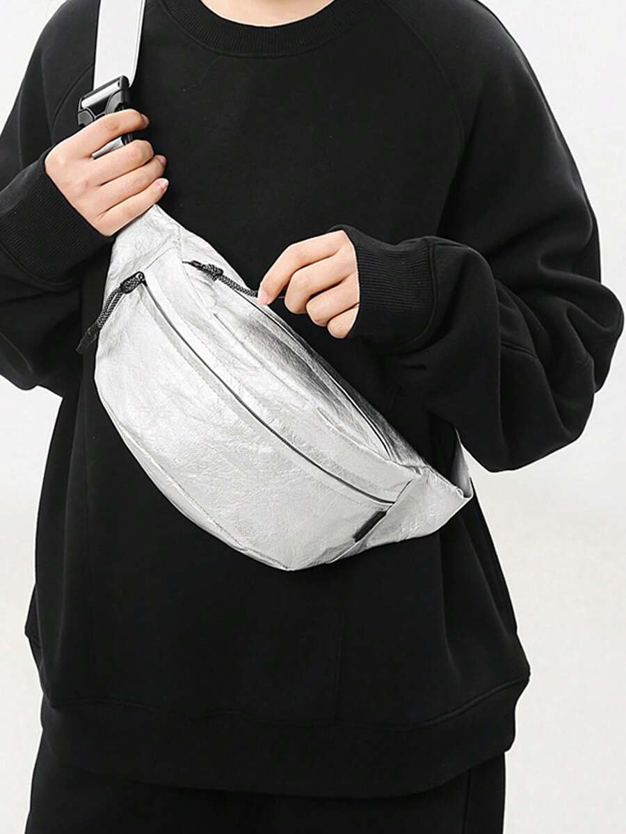 1 件便携式运动包旅行包储物包斜挎包，户外休闲运动多功能胸包，大容量单肩背包胸包斜挎包，男女皆宜，非常适合返校、锻炼、运动包训练包、旅行、骑行和徒步旅行 - 銀色 - 查看 1