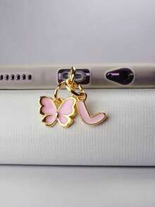 1pc创意粉色蝴蝶字母/欧式26个大写字母缩写/手机防尘塞/装饰/挂件/吊坠/手机挂钩/精致/节日使用保护您的设备/适用于Type-C/Lighting（5-14）型号 - 粉色 - 查看 34