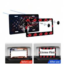 2PC,Red Cloud License Plate Frame,Red Cloud Print License Plate Prame Stainless Steel Rust-Proof Auto Parts License Plate Decorative Screws Fit Standard 2 Holes U.S. License Plate, 12.2x 6.3 Inch - 12x6 inch - 查看 3