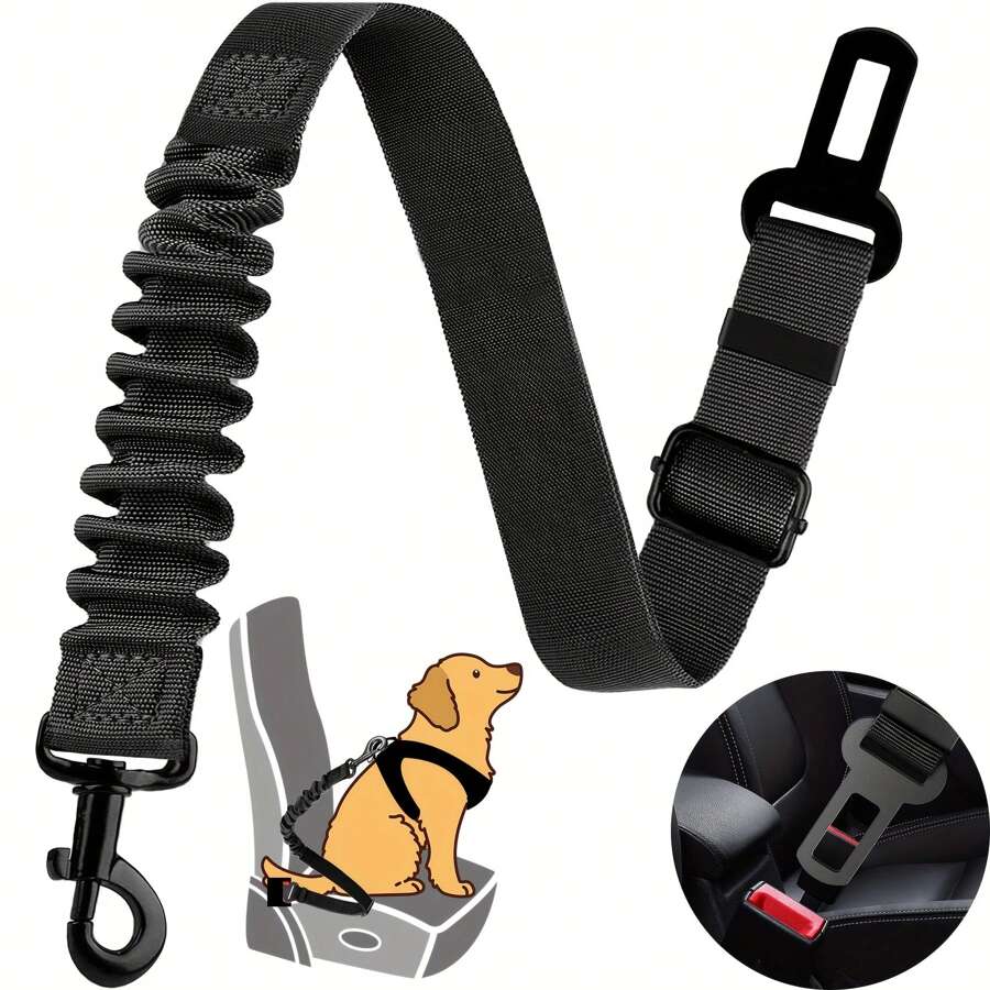 Adjustable Dog Car Safety Leash - Elastic Nylon Retractable Restraint Belt With Sturdy Buckle, Fit All Dog Sizes, Geometric Pattern (Black/Olive Green/Red) - Hand Wash Only, Dog Harness
