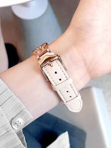 1 条兼容 表带，杏色皮革和金属链混合表带，适用于 38mm/40mm/41mm/42mm/44mm/45mm，时尚耐用，适合腕围 155cm-205cm