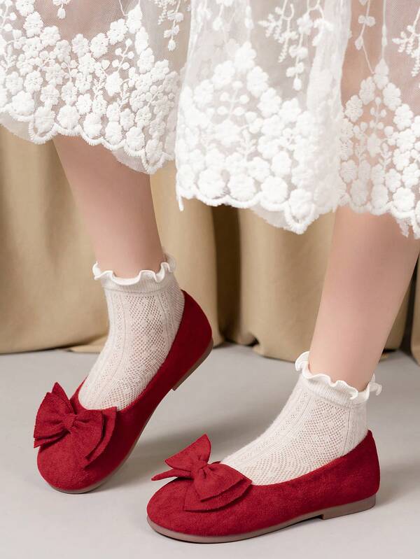 1 Pair Kids Solid Color Suede & Leather Slip-On Flats, New 2025 Fashion Girls Princess Loafers, Comfy & Lightweight Spring/Autumn School Shoes