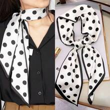 1pc Small Satin Scarf Decorative Neck Scarf Headband Hair Tie Bundle Bandana,Hair Band,Head Band Ideal For Dressing Up Your Look - Black Polka Dots - View 5