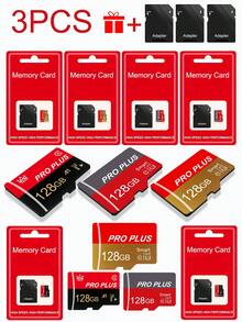 3PCS Micro SD Card With Adapter (128GB/64GB/32GB/16GB/8GB/4GB/2GB/1GB/) - High-Speed ​​TF Memory Card For Smartphones, Cameras, Dash Cams, Switch, Tablets, Etc. | UHS-I Class 10, 4K Video Storage, Reliable Performance | 100% Authentic - Vàng - Xem 1