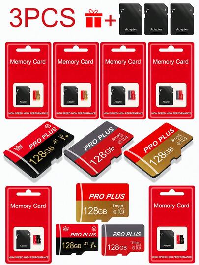 3PCS Micro SD Card With Adapter (128GB/64GB/32GB/16GB/8GB/4GB/2GB/1GB/) - High-Speed ​​TF Memory Card For Smartphones, Cameras, Dash Cams, Switch, Tablets, Etc. | UHS-I Class 10, 4K Video Storage, Reliable Performance | 100% Authentic
