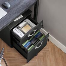 Caisson de Bureau à roulettes, Verrouillable, avec 2 Tiroirs, 5 roulettes, Barre de Suspension Réglables, pour Dossiers Suspendus au Format A4, Noir d'encre - Noir - Voir 5