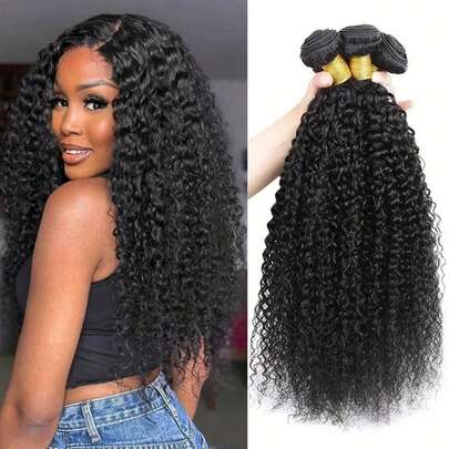 1 y 3 piezas/paquete Extensiones de cabello negro rizado y esponjoso de 14 a 22 pulgadas, extensiones de cabello sintético resistentes al calor, peinado DIY