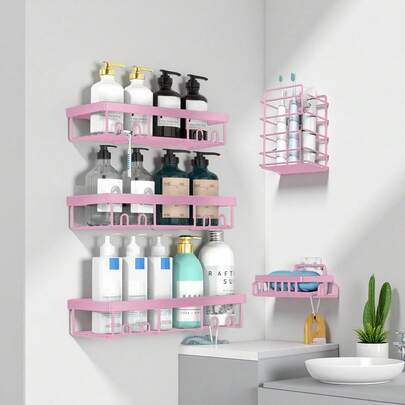 Shower Caddy Shelf Organiser 5 Pack, No Drill Black Shower Shelves,Self Adhesive Bathroom Caddy,Shower Storage Accessories, Wall Mounted Shampoo Holder
