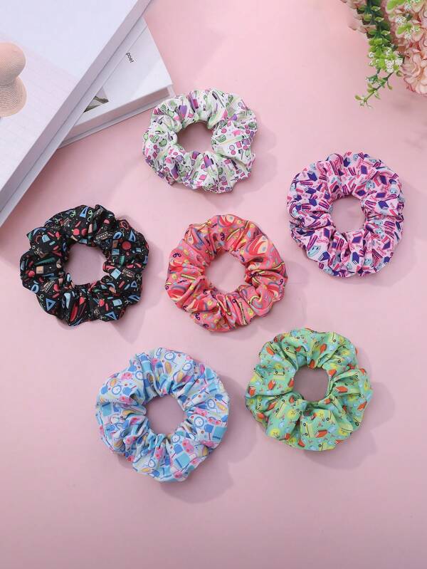 6pcs Floral Print Simple Pattern Hair Scrunchies, Cute Girl Elastic Hair Ties, Daily Versatile Hair Accessories, Hair Accessory ,Hair Accessories, Scrunchy Hair Ties