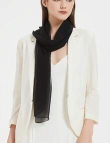 2025PANTONIGHT Long Chiffon Sheer Scarf For Womens - 065 Plain Black - View 4