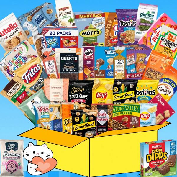 Snack Box Collection - 30+ Popular Snacks Randomly Combined, Including Delicious Cookies, Juicy Meat Loaves, Chewy Jelly Fruits... Imported Chocolates, Limited Edition Potato Chips, Crispy Nuts, And More! Just Close Your Eyes And Buy, Because Every Bite Is A Moment Of Happiness! Upon Placing An Order, One Item Will Be Randomly Given To You!By Purchasing A Total Of 50 Items, You Will Be Eligible For The Exclusive Hidden Product.