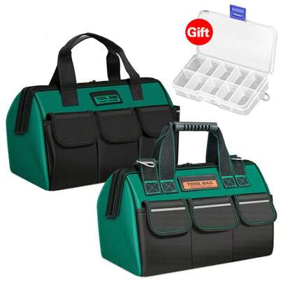 1PC Heavy-Duty Waterproof Tool Bag - Large Capacity Oxford Canvas, Wear-Resistant Electrician'S Storage Organizer With Multiple Compartments For Screws, Nails, Drill Bits & More, Tool Storage Bag