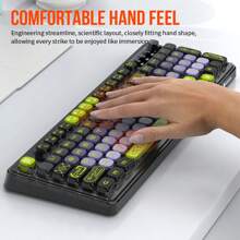 Xuan Yin Hu K98 kabellose Tastatur, UV bedruckter transparenter Tastaturdeckel, Dreifach-Modus Bluetooth kabellos, RGB Licht Farbverlauf Band, Lautstärkeregler Drehknopf, Gaming und Büro Tablet