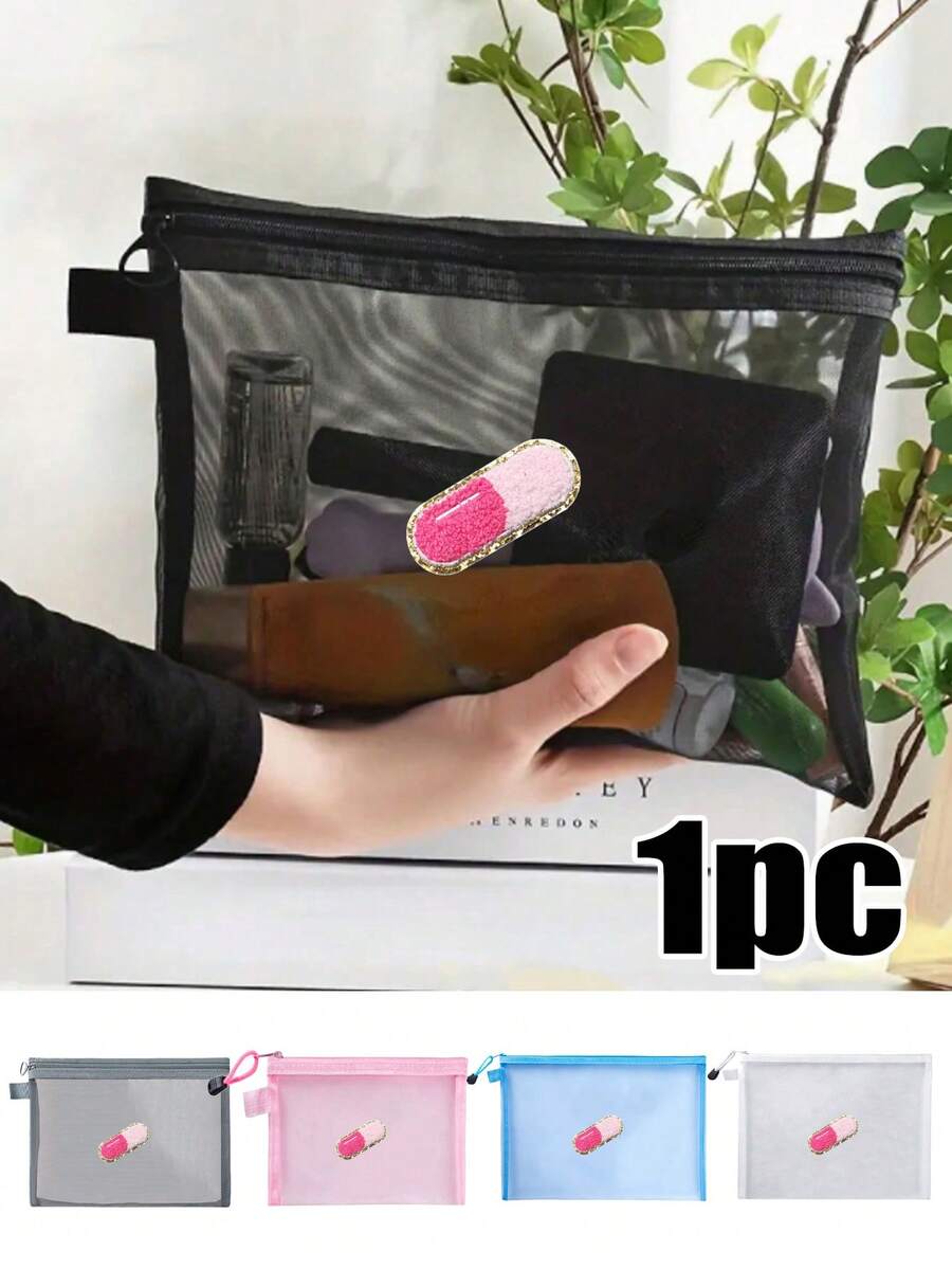 Outdoor Travel Offices Carry Small-Capacity First-Aid Kits Mesh Bag With Pink Towel Embroidered Pill, Portable Medicine , First-Aid Kits And Pill Packaging Containers,Medication ,Travel Pill Organizer ,Aid Kit Bag,Perfect Health Gift,Makeup Bag, Cosmetic Bag,Travel Toiletry Bag ,Daughter Gift, Make Up Pouch,Makeup Bag Gift For Make Up Organizer For Makeup Tools Wash Bag,Reusable Medicine Bag For Travel & Cosmetics - Ideal Gift For Women - Multicolor - View 1