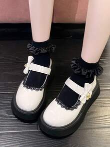 Thick Sole Cute Round Toe Mary Jane Flat Shoes For Women, Vintage Versatile Japanese Style Casual Lovely Pumps, Summer New