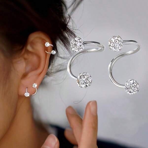 [Hypoallergenic Ball Earrings] Hypoallergenic Shiny Ball-Shaped Earrings - Spiral S-Shaped Columns, Perfect For Holiday Gifts And Holiday Party Jewelry Set