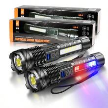 2pcs High Brightness Rechargeable Flashlight Set, Super Bright LED Flashlight, 7 Lighting Modes, Powerful Handheld Flashlight, Suitable For Camping And Family Use In Emergency Situations - Black - View 2