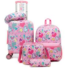 Kid's Luggage Set 5 Piece Suitcase Set 16'' Hardside Luggage With Spinner Wheels Girls Boys Carry On Luggage Travel Rolling Luggage Airline Approved Bag For School School Accessories School Stuff