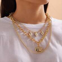 A Summer Beach Exaggerated Style Octopus Dripping Oil Starfish Shell Snail Cross Multi-Layer Diamond Pendant Necklace