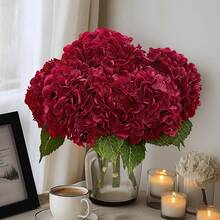 MARTINE MALL 3Pcs 21in Hydrangea Artificial Flowers, Latex Real Touch Hydrangeas Lifelike Large Hydrangea Flowers For Home Decor Party Arrangements Wedding Bouquets Centerpieces (Blue) - Burgundy - View 8
