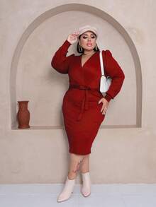 Long Sleeve Puffy, Stylish, Fashionable Dress - LARISSA ML PIED POULE - 紅色 - 查看 2