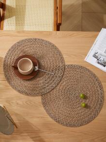 1/4 Stücke Jute + Polyester 15-Zoll Runder Platzdeckchen, rustikales minimalistisches Design, wärmeisolierend rutschfeste dekorative Tischdecke, geeignet für Feiertage und Partys
