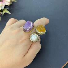New Natural Crystal Ring, High-End Fully Paved Adjustable Open Ring, Tarnish Resistant Electroplated Jewelry, Suitable For Live Streaming Cross Border E-Commerce