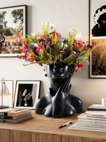 Vase avec un modèle humain simple à col doré/blanc/noir, vase de décoration de maison en résine moderne et créatif, convient pour le salon, la cuisine, la chambre, le porche et le placard. Décoration de maison, vases, ornements, décoration de table